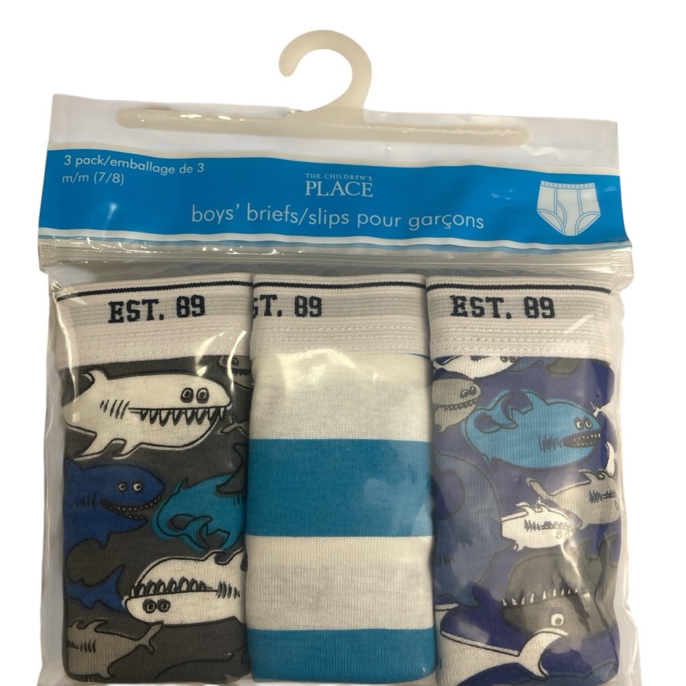 Children's Place Boys' 3 Pairs Briefs Underwear Sharks Size Medium 7/8 NEW